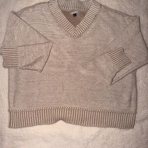 American Eagle Outfitters Men's Light Tan V-Neck Sweater